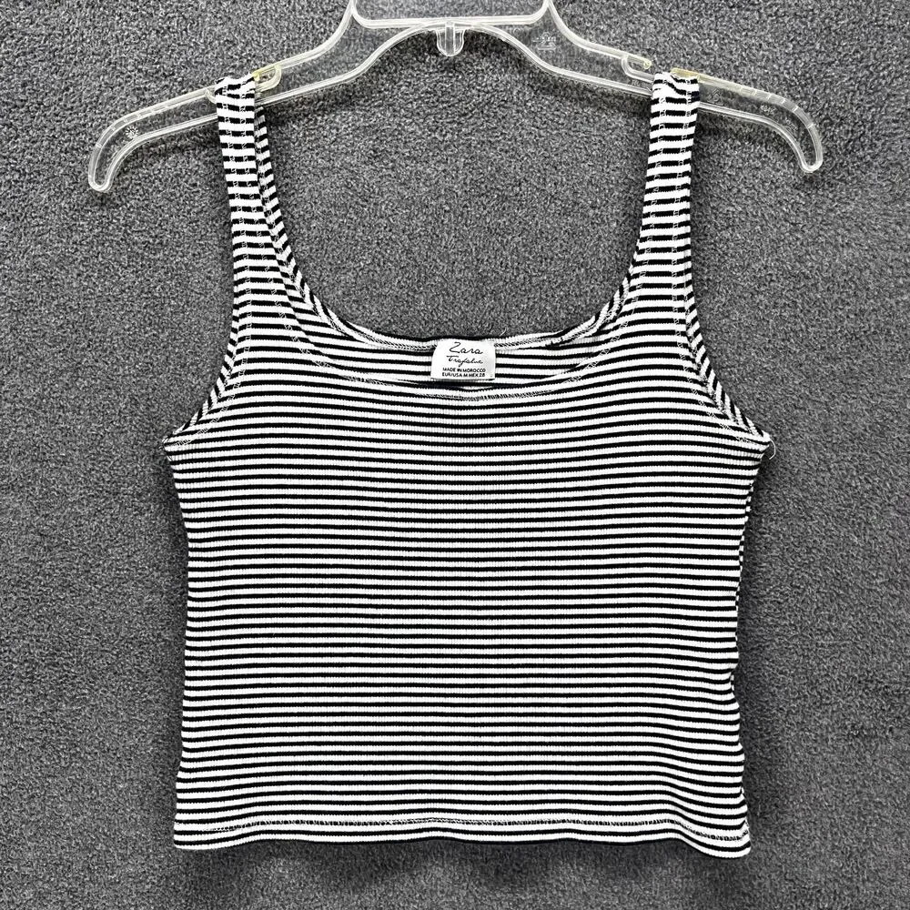 Zara Trafaluc Top Girls‎ Junior Medium Blue White Stripes Stretch Tank